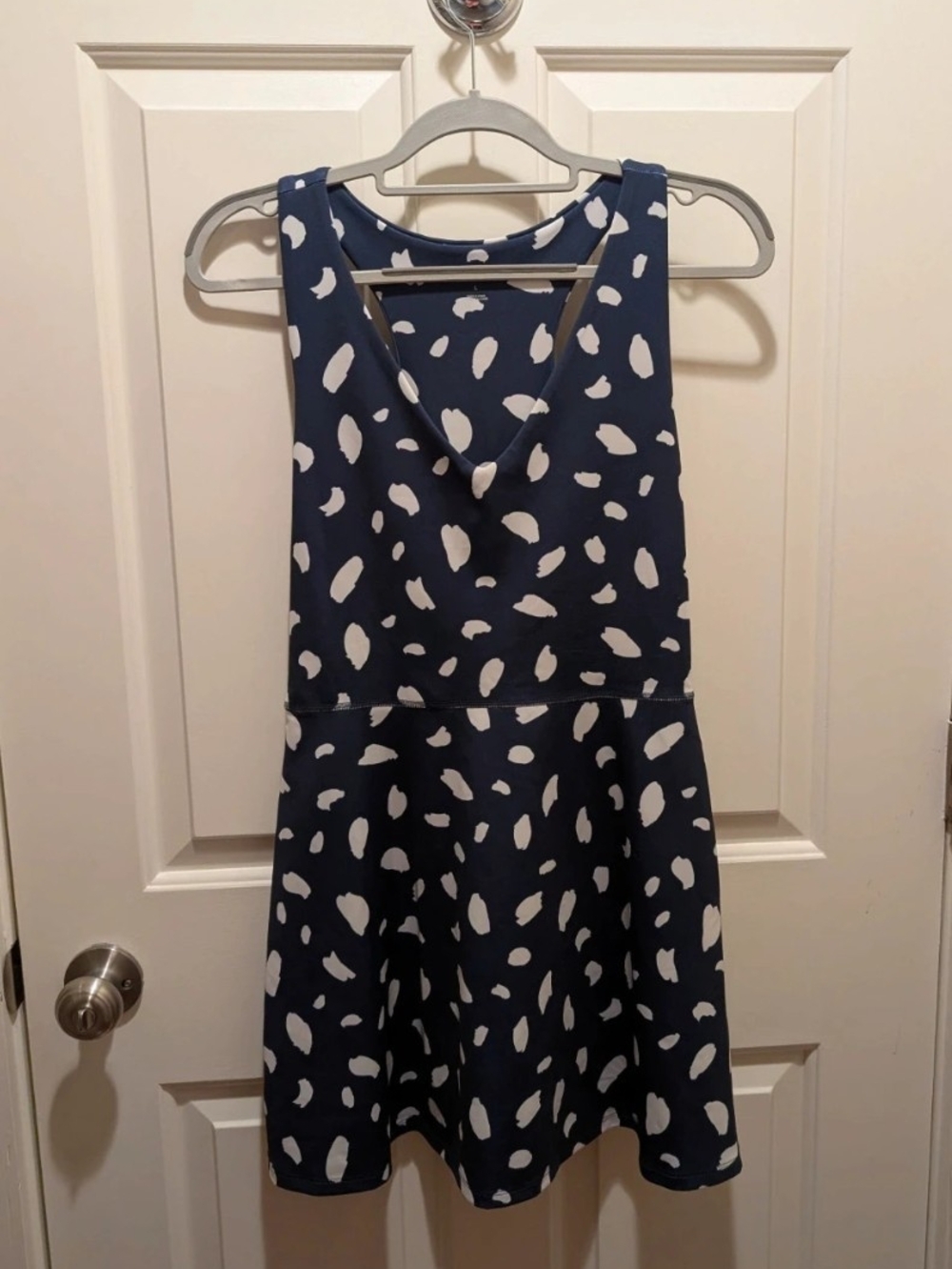 Reformation Navy and White Dot Fit & Flare Dress With Built In Shorts
